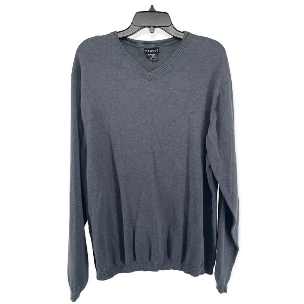 George Men’s Unisex Dark Gray V-Neck Cotton Blend Pullover Sweater XL (46/48)